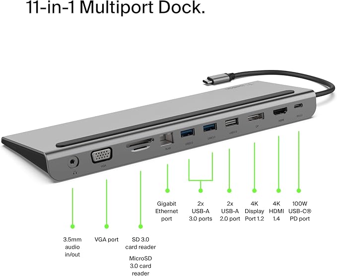 Belkin USB C Hub 11in1 MultiPort Adapter Dock USB-C 100W Belkin USB C Hub 11in1 MultiPort Adapter Dock USB-C 100W